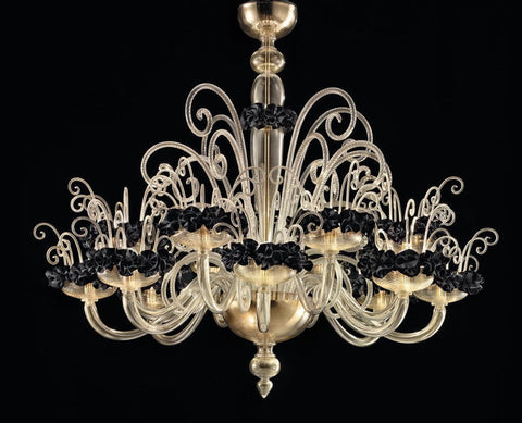 Bride/K16 Murano Hand Blown Glass Glossy Black Chandelier