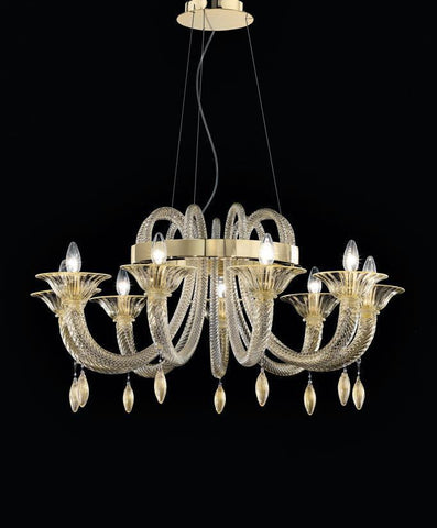 Murano Hand Blown Glass With Gold Leaf Chandelier 8080/K9