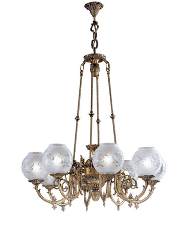 Brass Antique Brass Frosted Glass Chandelier 1166/8