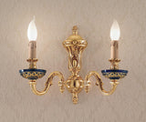 Brass Shaded Gold Blue Crystal 2 Lights Wall Lamp 517/A2